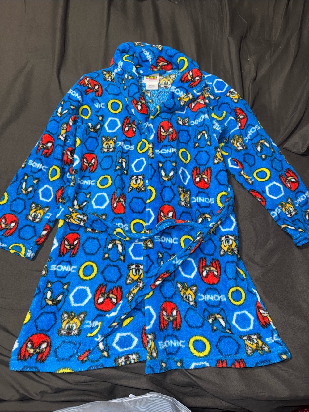 Blue Sonic Kids Plush Hooded Robe with Character Print